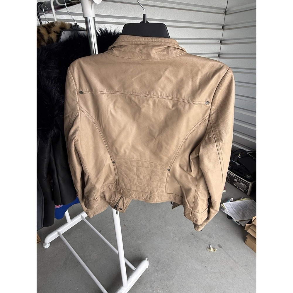 ONLY Womens Faux Leather Moto Jacket Tan Beige Open Front Size 40L Medium - Picture 2 of 3